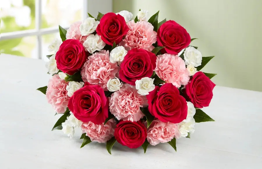 photo of wedding anniversary flowers with carnations and roses