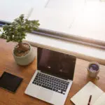 Desk with laptop and plants
