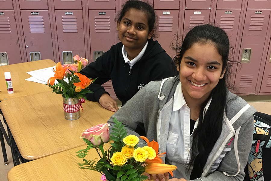 Teens with Handmade Flower Arrangements