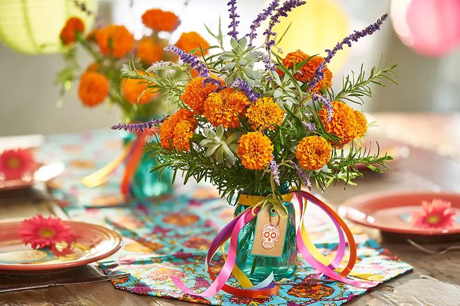 marigolds in day of the dead centerpiece
