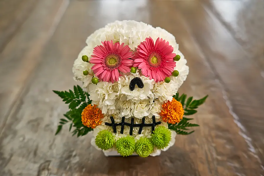 flower sugar skull red flower eyes marigold flowers 