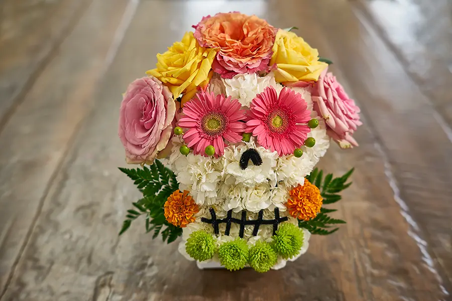 flower sugar skull pink flower eyes colorful flowers