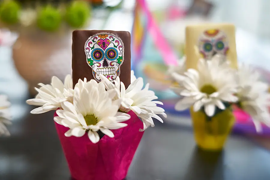 sugar skull chocolate treat with flower holder