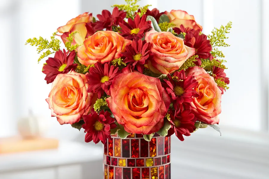 fall colors with burgundy flowers