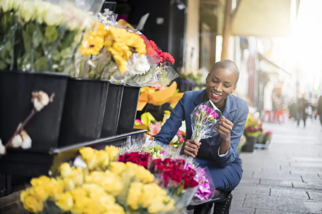 Woman shopping for flowers