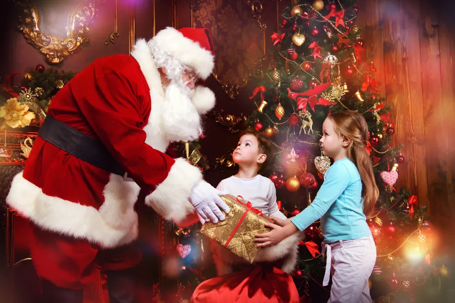 Santa Clause Giving Gifts to Children holiday guide