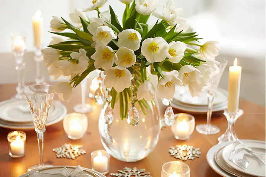 winter white tulip arrangement for table