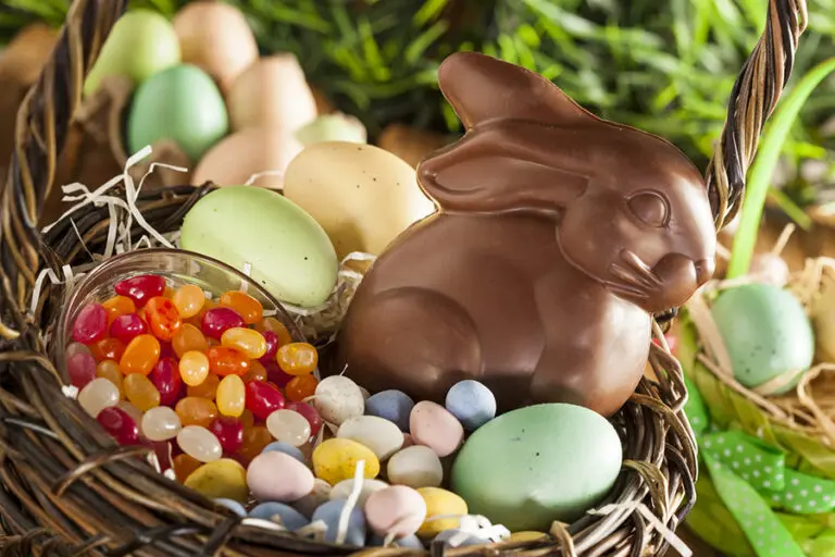 Chocolate Easter Bunny in a Basket with Assorted Candy