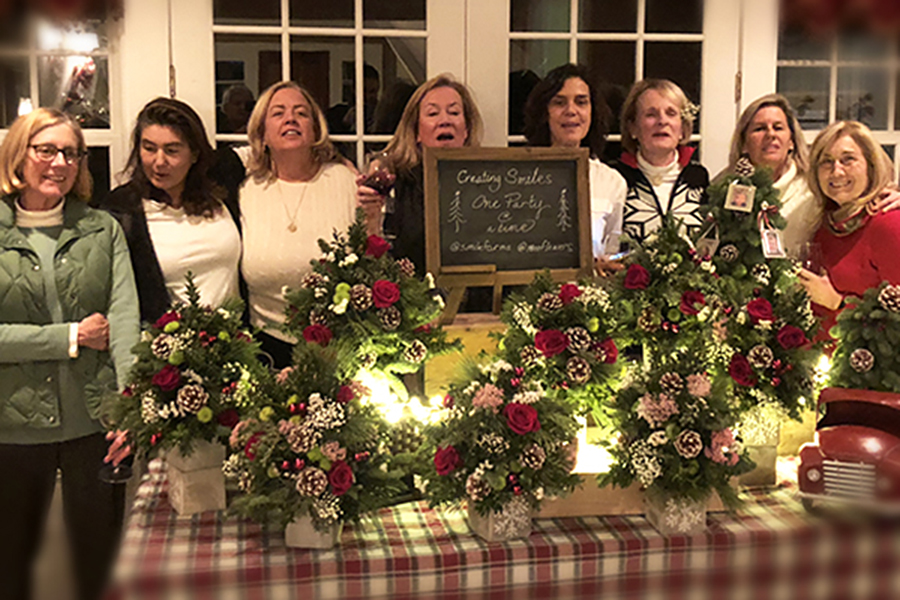 Female Friends with DIY Holiday Flower Tree Creations