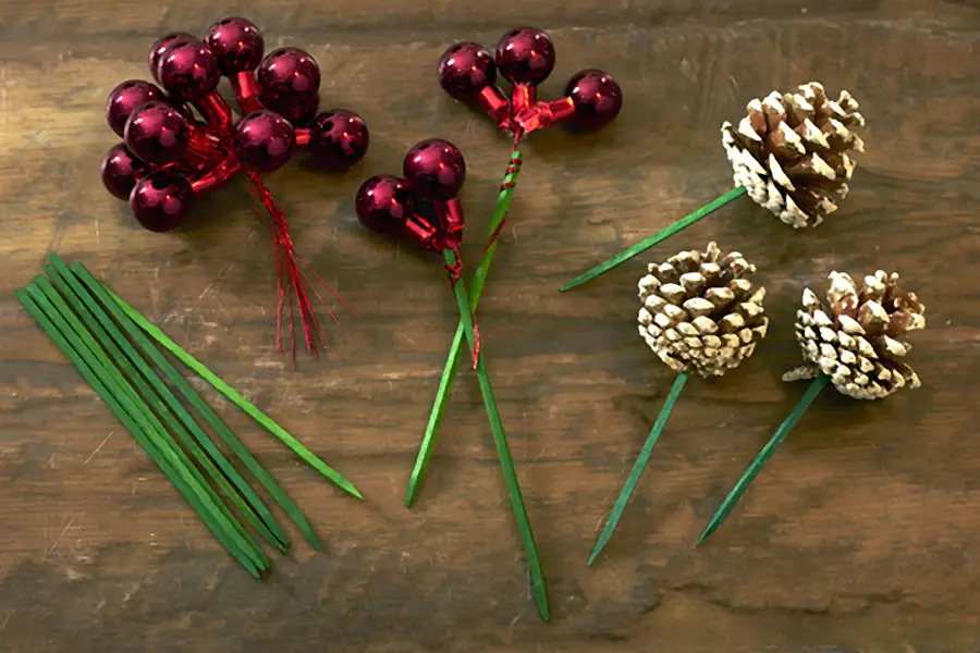 diy flower tree with attaching decorations to sticks