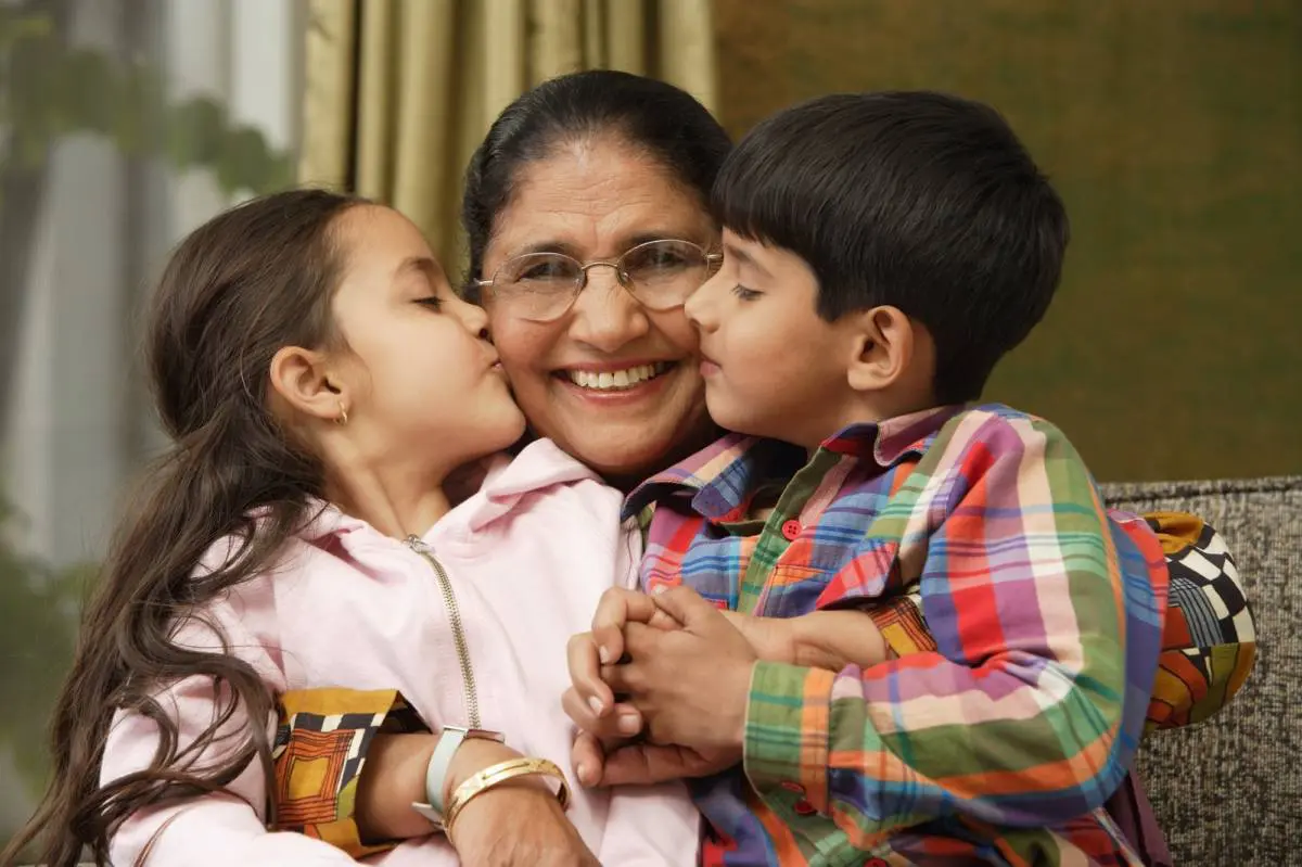 Kids Kissing Grandma