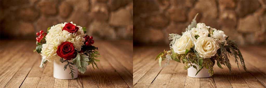 holiday floral arrangements with Red and white holiday flowers