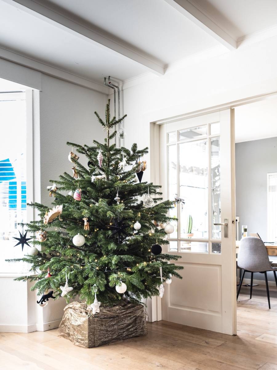 Adornos navideños de oficina con árbol decorando una oficina