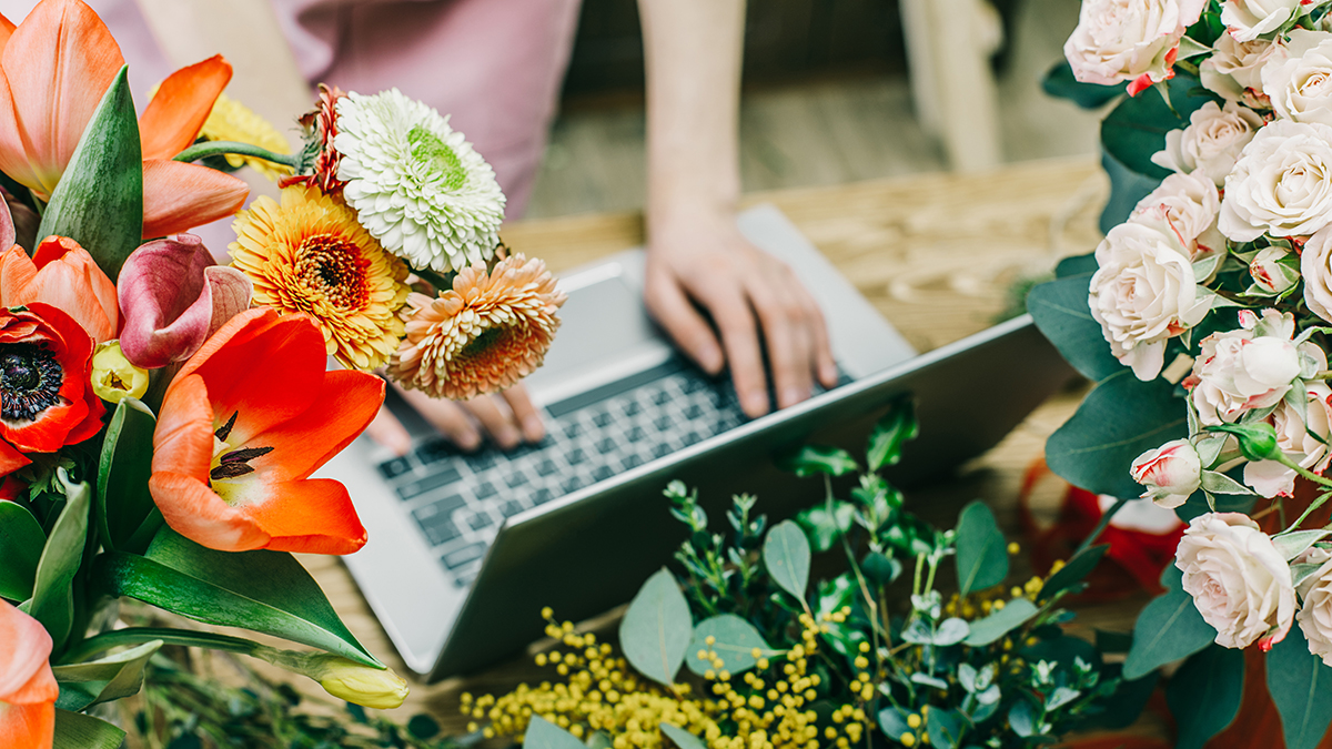 Laptop and flowers