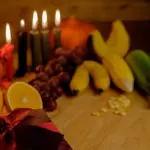 Kwanzaa fruit and candles