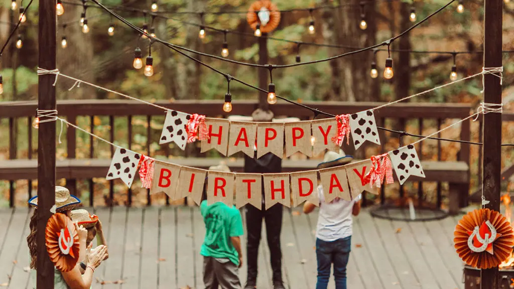 Happy Birthday sign hanging outside
