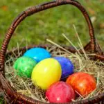 Colorful Easter eggs in basket