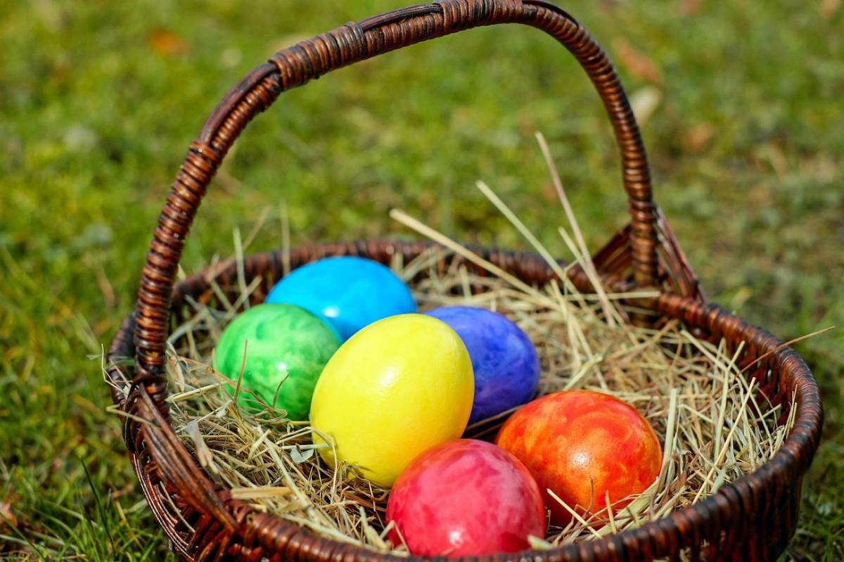 Colorful Easter eggs in basket