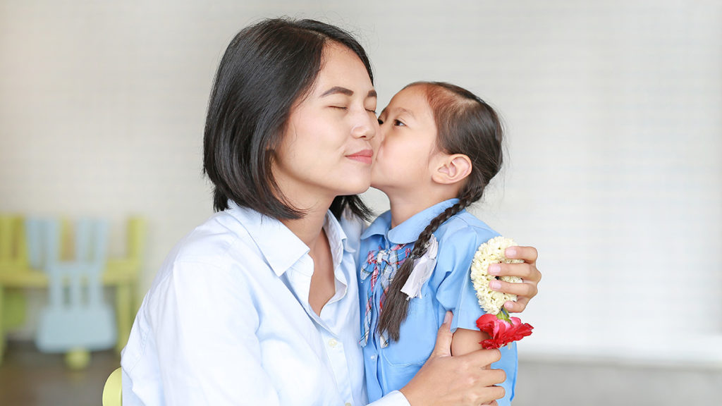 Girl kissing mother