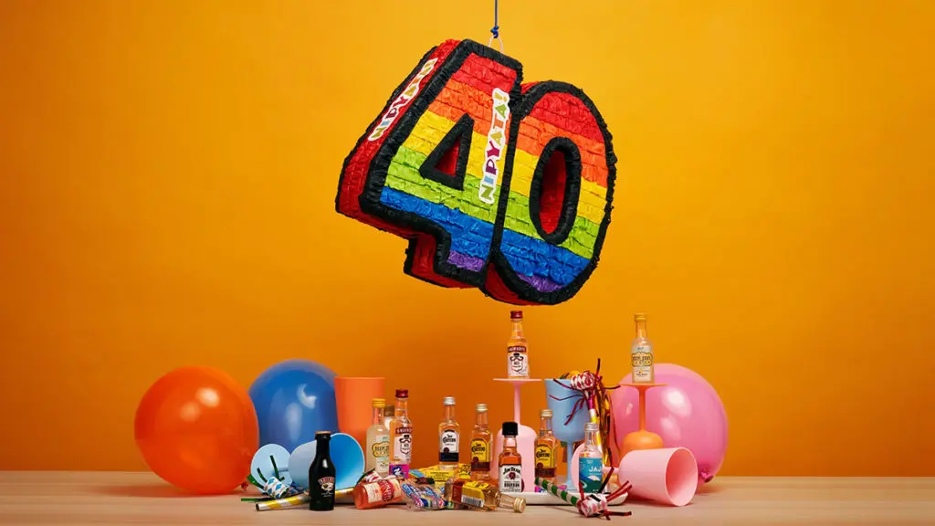40th birthday ideas with 40th Birthday pinata and decorations