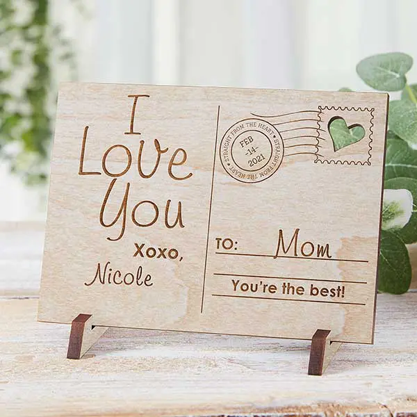 a photo of Mother's Day gift ideas: Mom's Wooden Postcard
