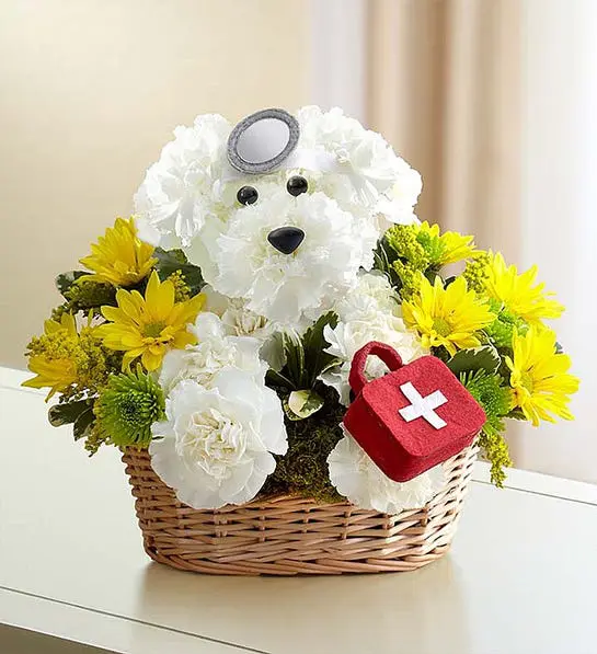 ways to honor nurses with a doggie flower basket