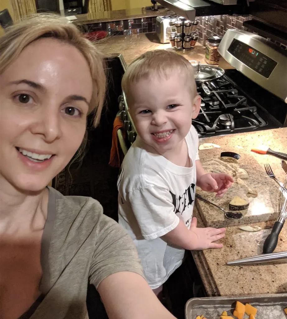 Dr. Chloe cooking with her son