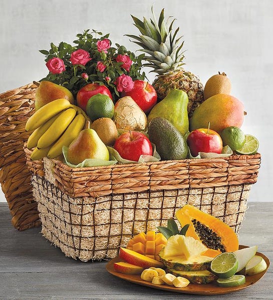 Flowers and Fruit Gift Basket 