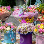 Bouquets of flowers at the market