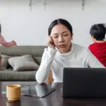 Tired mom with two kids