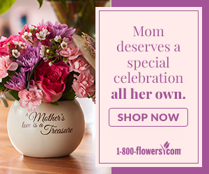 A graphic reminding visitors to shop for moms for Mothers Day