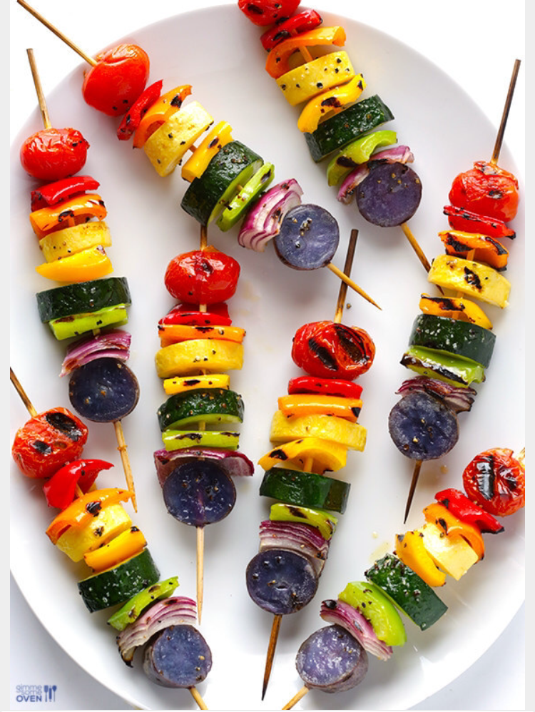 Rainbow-colored shish kabob