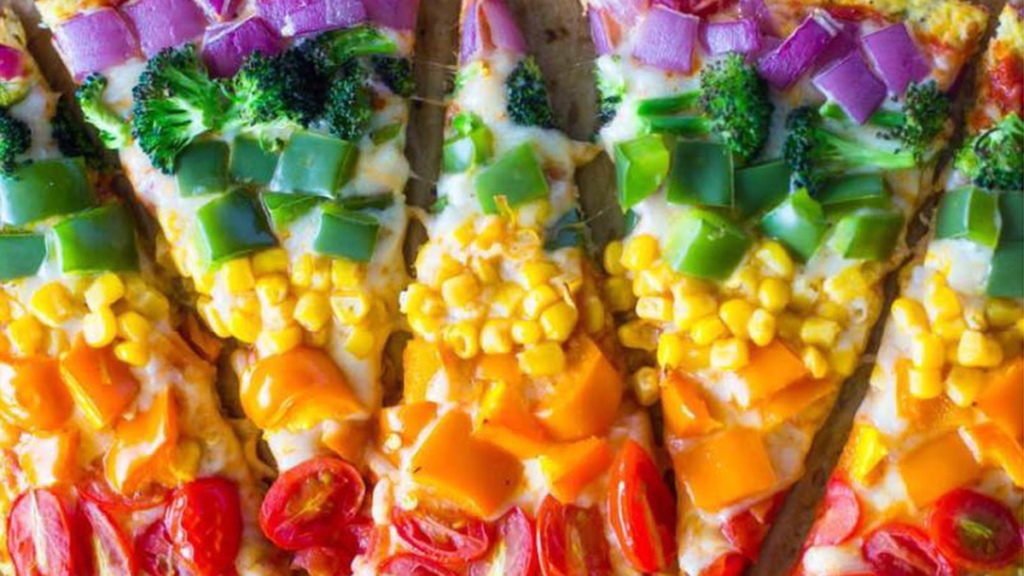 Rainbow-colored pizza