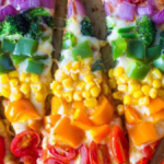 Rainbow-colored pizza