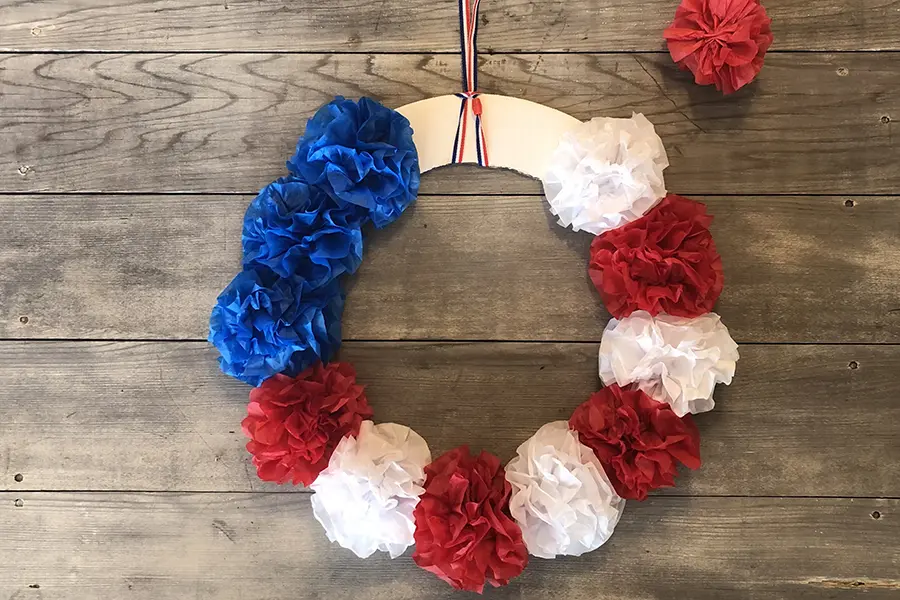 DIY Memorial Day Crafts with Tissue paper flowers on wreath