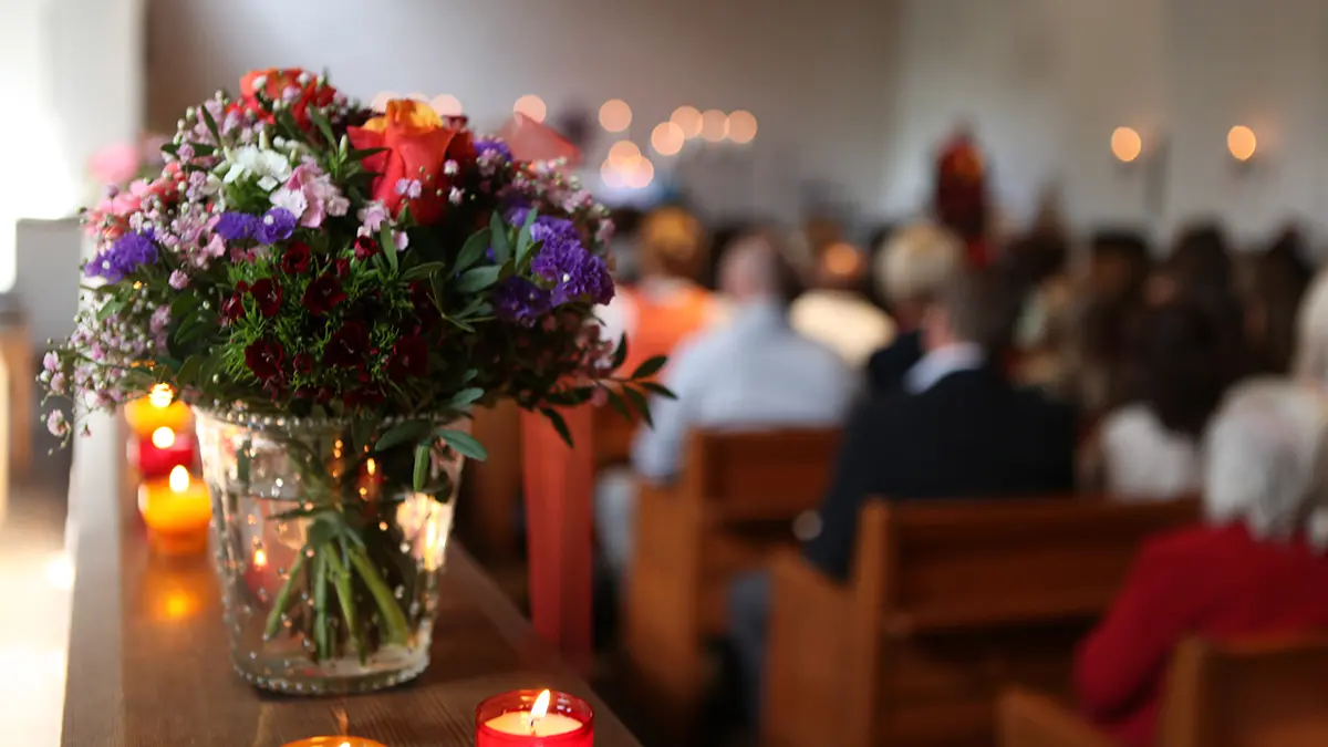 sympathy flowers at a funeral service