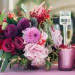 Bouquet of asters, roses, and dahlias