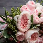 Wedding bouquet with peonies and roses