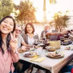 Family eating dinner outside