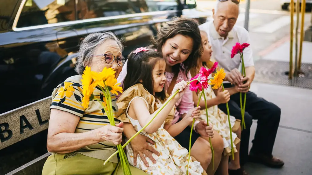 Family with flowers