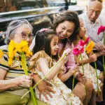 Family with flowers