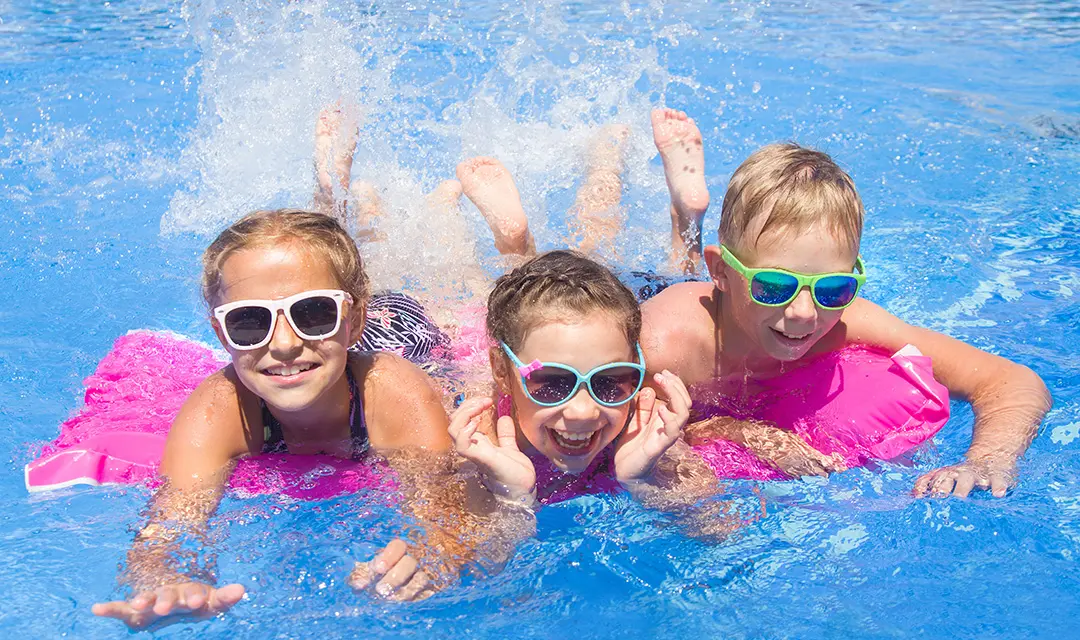 back to school celebration with kids swimming