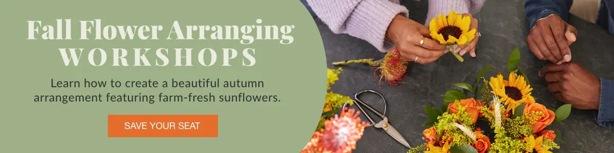 An ad for a fall flower-arranging workshop at Alice's Table