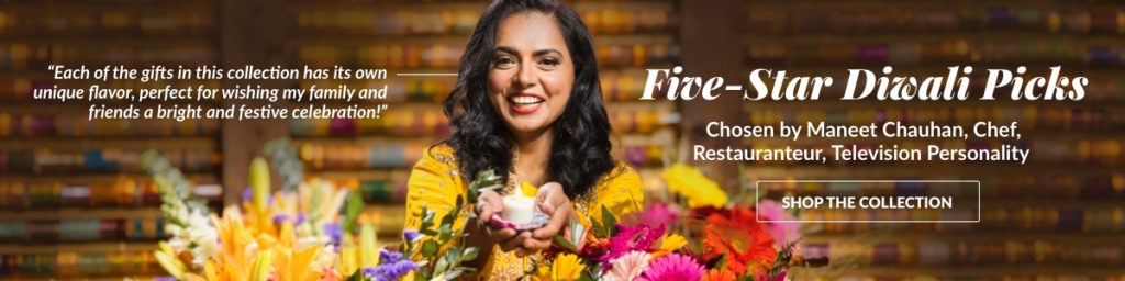 An ad for Maneet Chauhan's selection of 1-800-Flowers.com products for celebrating Diwali.