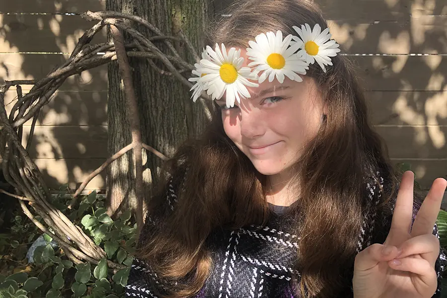 Photo of the ultimate hippie costume, a flower child from the 1960s