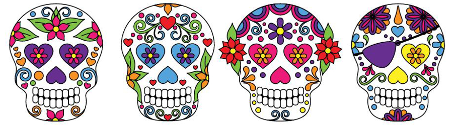 Illustration of flower painted skulls for Day of the Dead