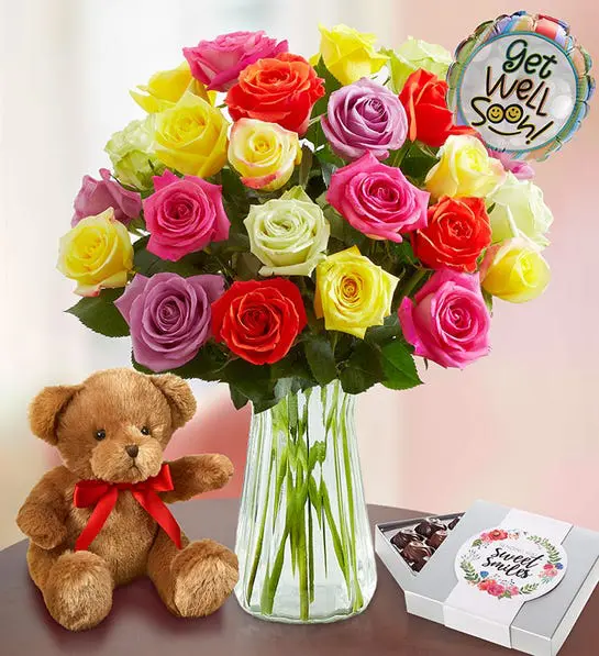 A photo of a bouquet of get-well roses