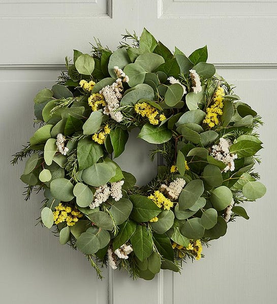 Picture of a statice and eucalyptus wreath