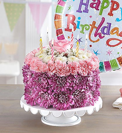 Picture of Birthday Wishes Cake with carnations