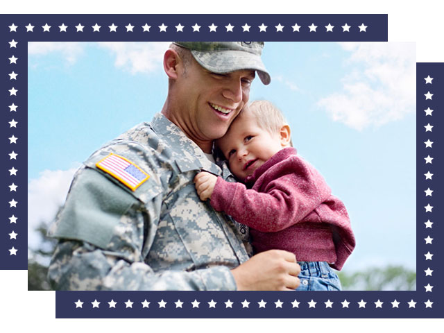 Photo of a service member and his child celebrating Veteran's Day.